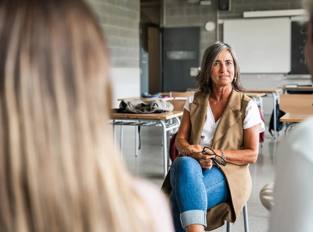 woman in group actively listening