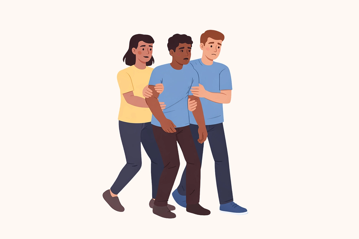 two people transporting another illustration