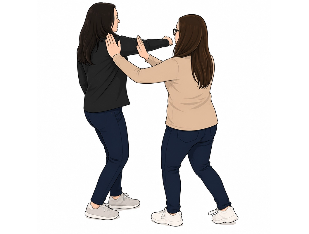 two figures suggesting personal safety