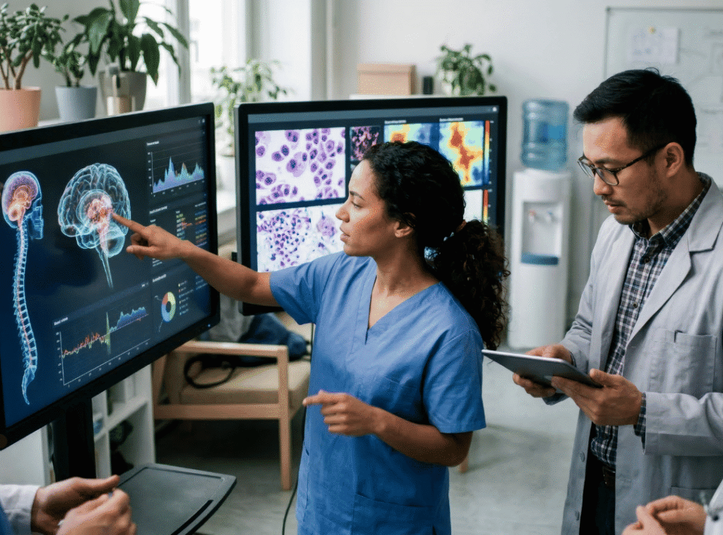 Doctors looking at brain images